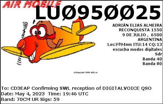 Imagen de tarjeta QSL de LU0950025