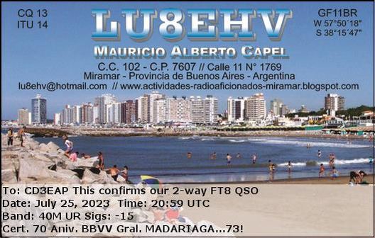 Imagen de tarjeta QSL de LU8EHV