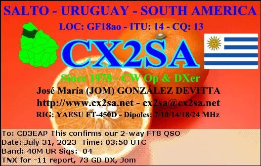 Imagen de tarjeta QSL de CX2SA