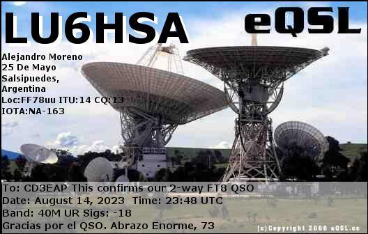 Imagen de tarjeta QSL de LU6HSA