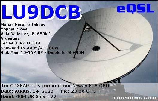 Imagen de tarjeta QSL de LU9DCB