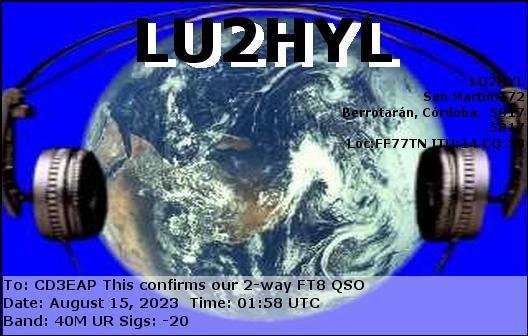 Imagen de tarjeta QSL de LU2HYL