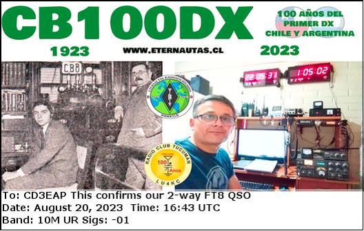 Imagen de tarjeta QSL de CB100DX