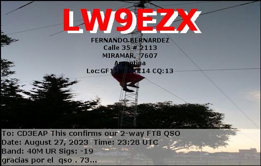 Imagen de tarjeta QSL de LW9EZX