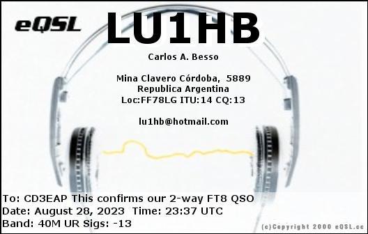 Imagen de tarjeta QSL de LU1HB