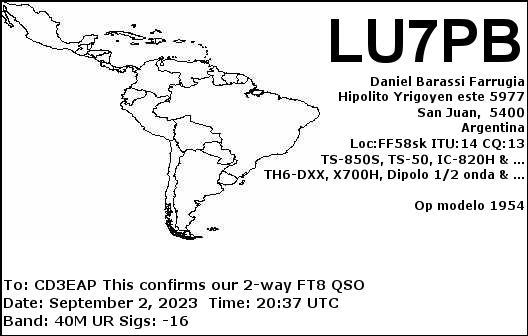 Imagen de tarjeta QSL de LU7PB