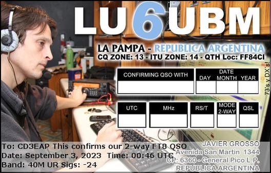 Imagen de tarjeta QSL de LU6UBM