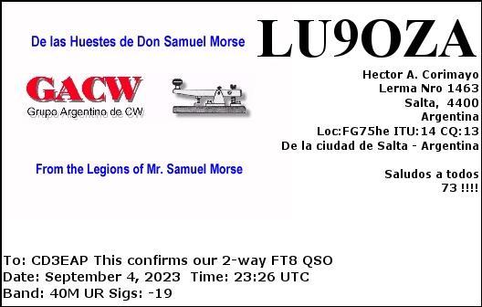 Imagen de tarjeta QSL de LU9OZA