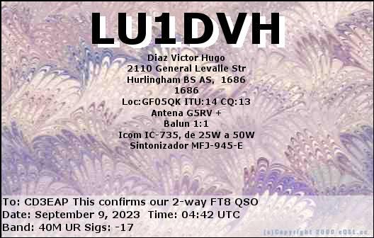 Imagen de tarjeta QSL de LU1DVH