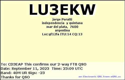 Imagen de tarjeta QSL de LU3EKW