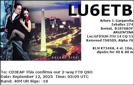 Imagen de tarjeta QSL de LU6ETB