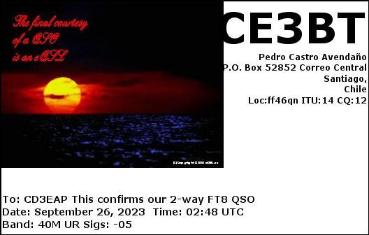 Imagen de tarjeta QSL de CE3BT