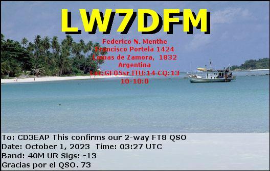 Imagen de tarjeta QSL de LW7DFM