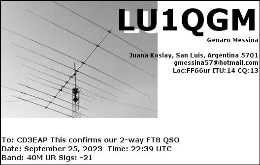 Imagen de tarjeta QSL de LU1GQM