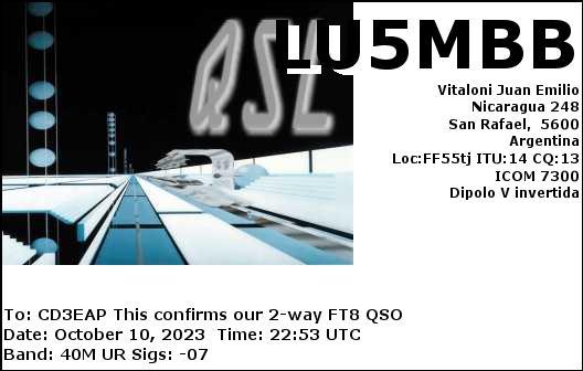 Imagen de tarjeta QSL de LU5MBB