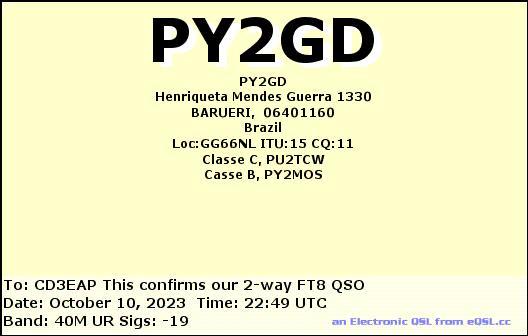 Imagen de tarjeta QSL de PY2GD