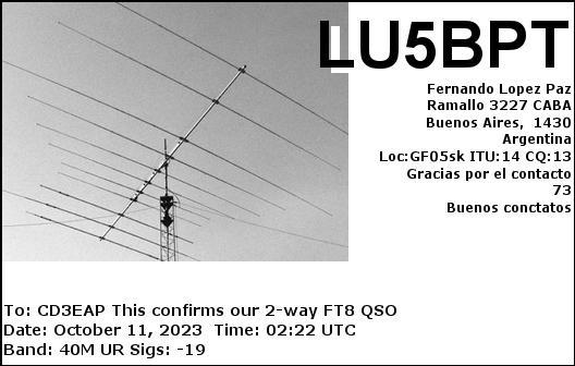 Imagen de tarjeta QSL de LU5BPT