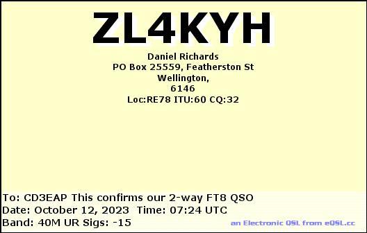 Imagen de tarjeta QSL de ZL4KYH