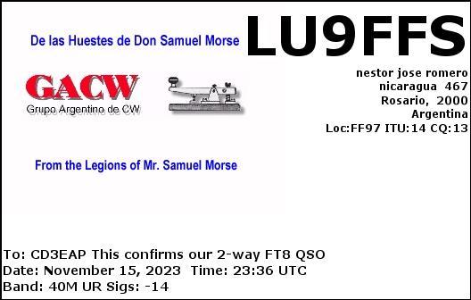 Imagen de tarjeta QSL de LU9FFS