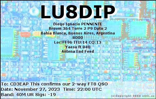 Imagen de tarjeta QSL de LU8DIP