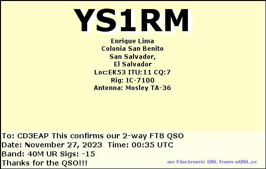 Imagen de tarjeta QSL de YS1RM