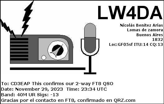 Imagen de tarjeta QSL de LW4DA