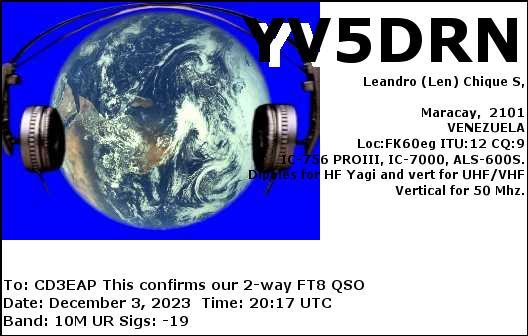 Imagen de tarjeta QSL de YV5DRN