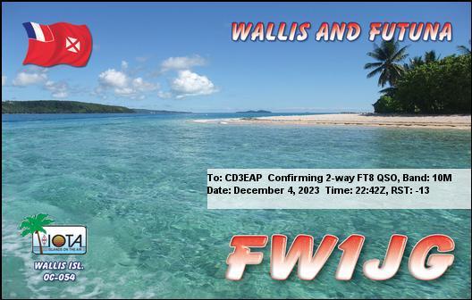 Imagen de tarjeta QSL de FW1JG