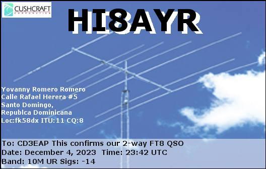 Imagen de tarjeta QSL de HI8AYR