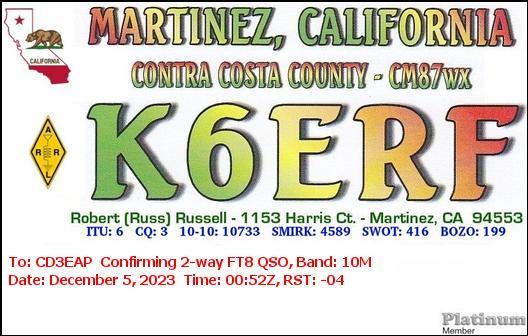 Imagen de tarjeta QSL de K6ERF