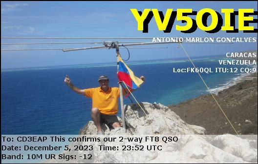 Imagen de tarjeta QSL de YV5OIE