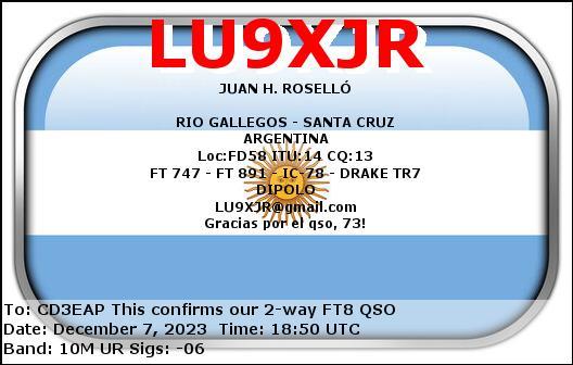 Imagen de tarjeta QSL de LU9XJR