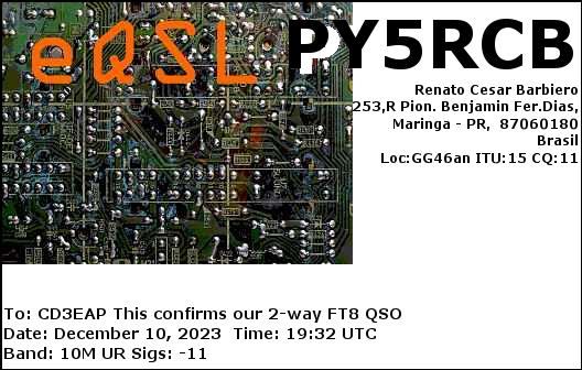 Imagen de tarjeta QSL de PY5RCB