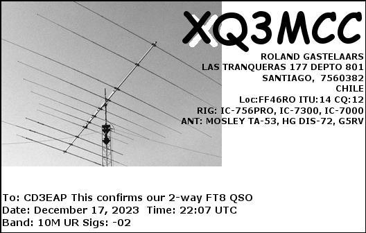 Imagen de tarjeta QSL de XQ3MCC