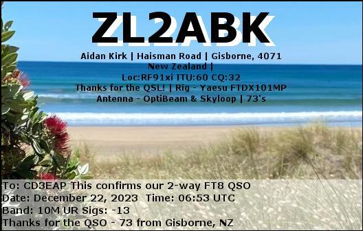 Imagen de tarjeta QSL de ZL2ABK