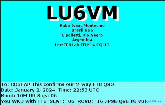 Imagen de tarjeta QSL de LU6VM