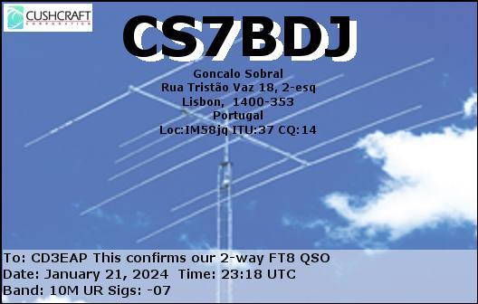 Imagen de tarjeta QSL de CS7BDJ