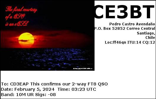 Imagen de tarjeta QSL de CE3BT