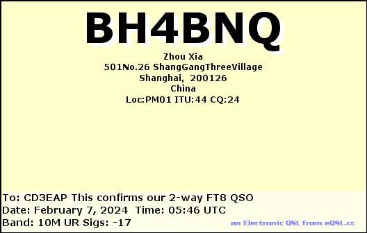 Imagen de tarjeta QSL de BH4BNQ