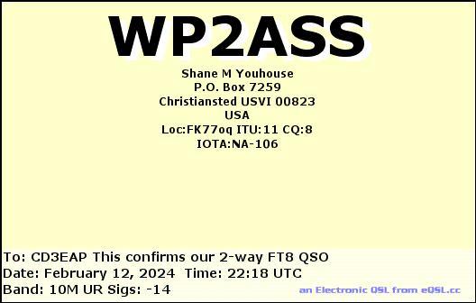 Imagen de tarjeta QSL de WP2ASS