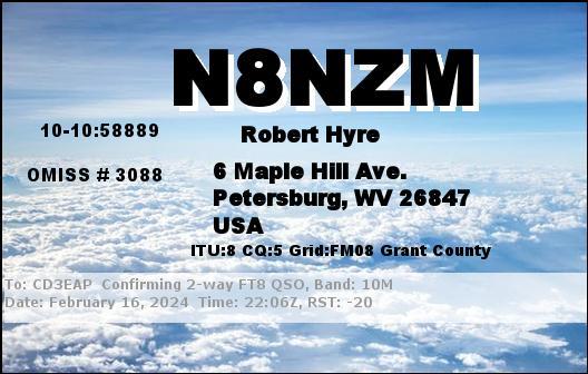 Imagen de tarjeta QSL de N8NZM