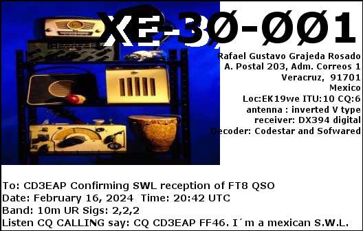 Imagen de tarjeta QSL de XE30001