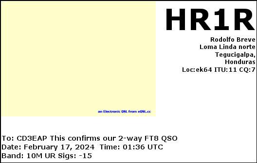 Imagen de tarjeta QSL de HR1R