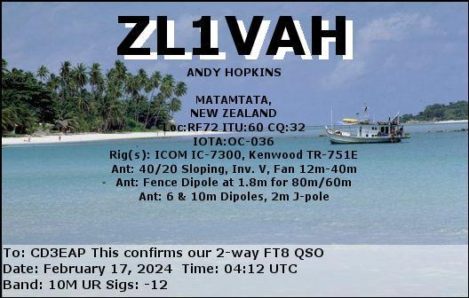 Imagen de tarjeta QSL de ZL1VAH